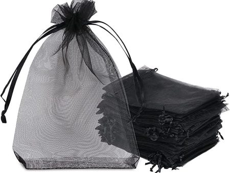 Na - Lote de 100 bolsas de organza, 10 x 15 cm, color negro, bolsas de regalo de organza con cintas para joyas, regalo de caramelo Embalaje Deteriorado on Sale