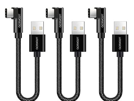 Aceyoon Cable USB C 90 Grados - Pack de 3 (20cm) - Carga Rápida y Sincronización - Nylon Trenzado - Compatible con Galaxy S21 S20 S10 y Huawei P40 Embalaje Deteriorado Fashion