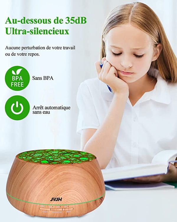 JVJH Difusor de aceites esenciales, 400 ml, Humidificador Super silencioso 8-12 horas con 14 colores de luces LED Embalaje Deteriorado For Cheap