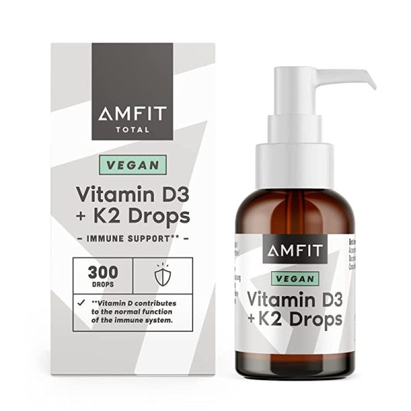 Marca Amazon - Amfit Nutrition Vitamina D3 1000 IU por Gota + K2 MK-7, Vegano, Alta Biodisponibilidad, Respalda Sistema Inmunológico, Huesos, Dientes, Músculos, para Niños y Adultos Embalaje Deteriorado Discount