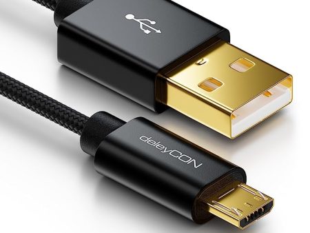 Cable de carga y datos deleyCON 2m con conector de nylon y metal para smartphones, tablets, PC y portátiles - Negro Embalaje Deteriorado Online Hot Sale