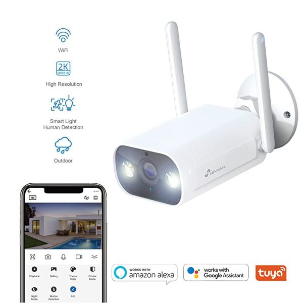 Cámara Bullet WiFi Nivian - Resolución 2K - Detección de Humanos - Visión Nocturna 10m - IP66 para Exterior - Compatible con Alexa y Google Home - Control Remoto con App Tuya - Color Blanco For Sale