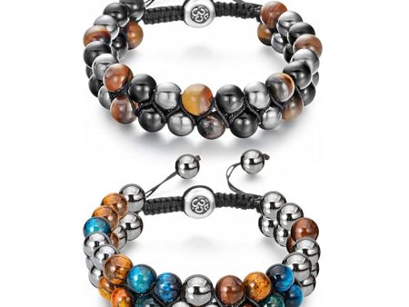 Dochais Pulsera de Chakra de 2 piezas ajustable, pulsera de triple protección, pulsera de ojo de tigre, pulsera de yoga para damas, pulsera de piedras naturales de 8mm, pulsera de piedras curativas Embalaje Deteriorado For Sale